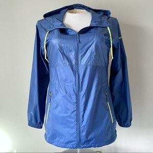 Columbia Full-Zip Lightweight Windbreaker Rain Slicker Hooded Jacket - Blue